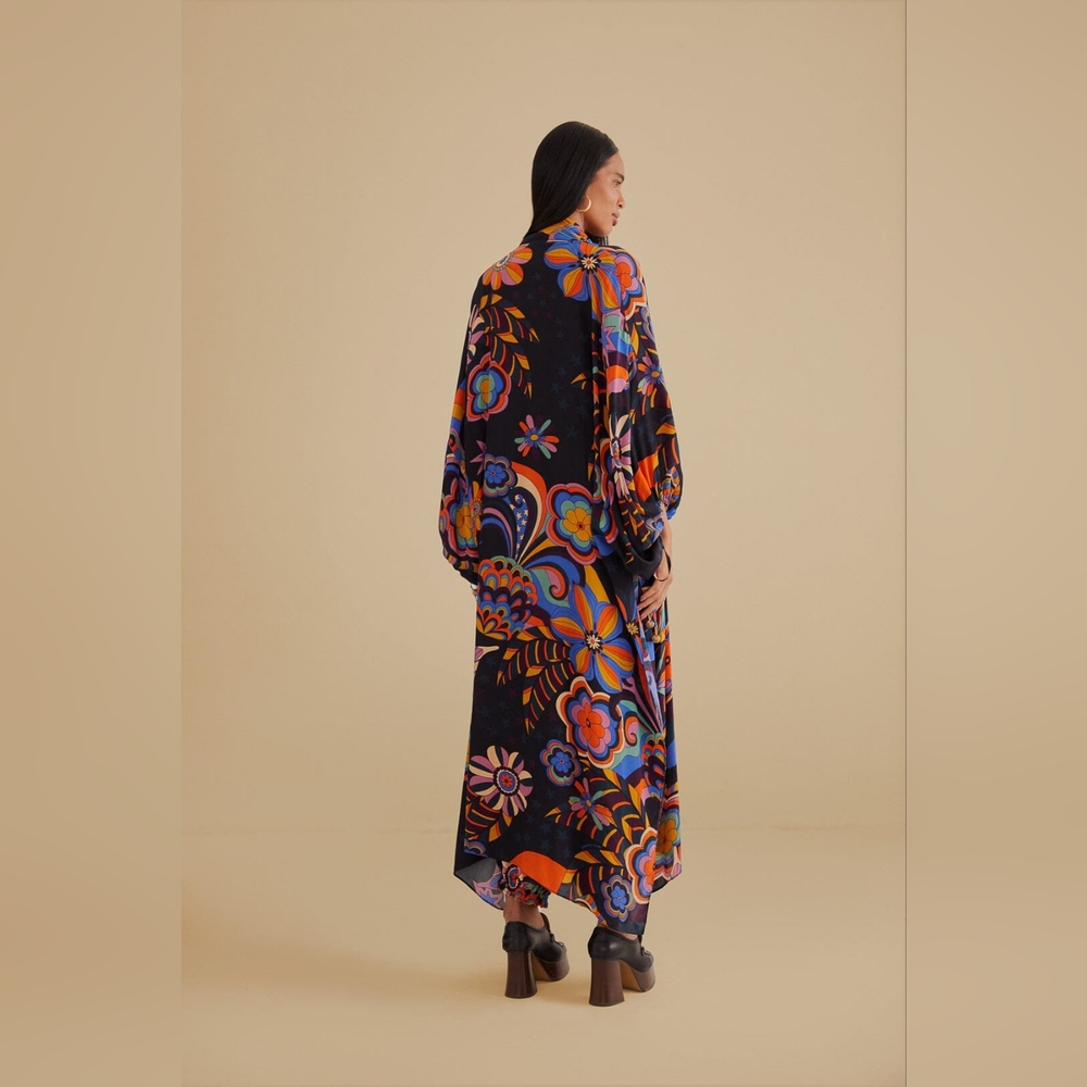 Farm Rio Black 70s vibe Kimono Set